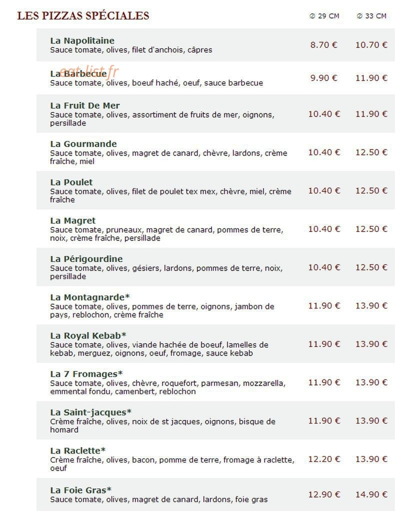 Le Kiosque à Pizzas — carte page 2