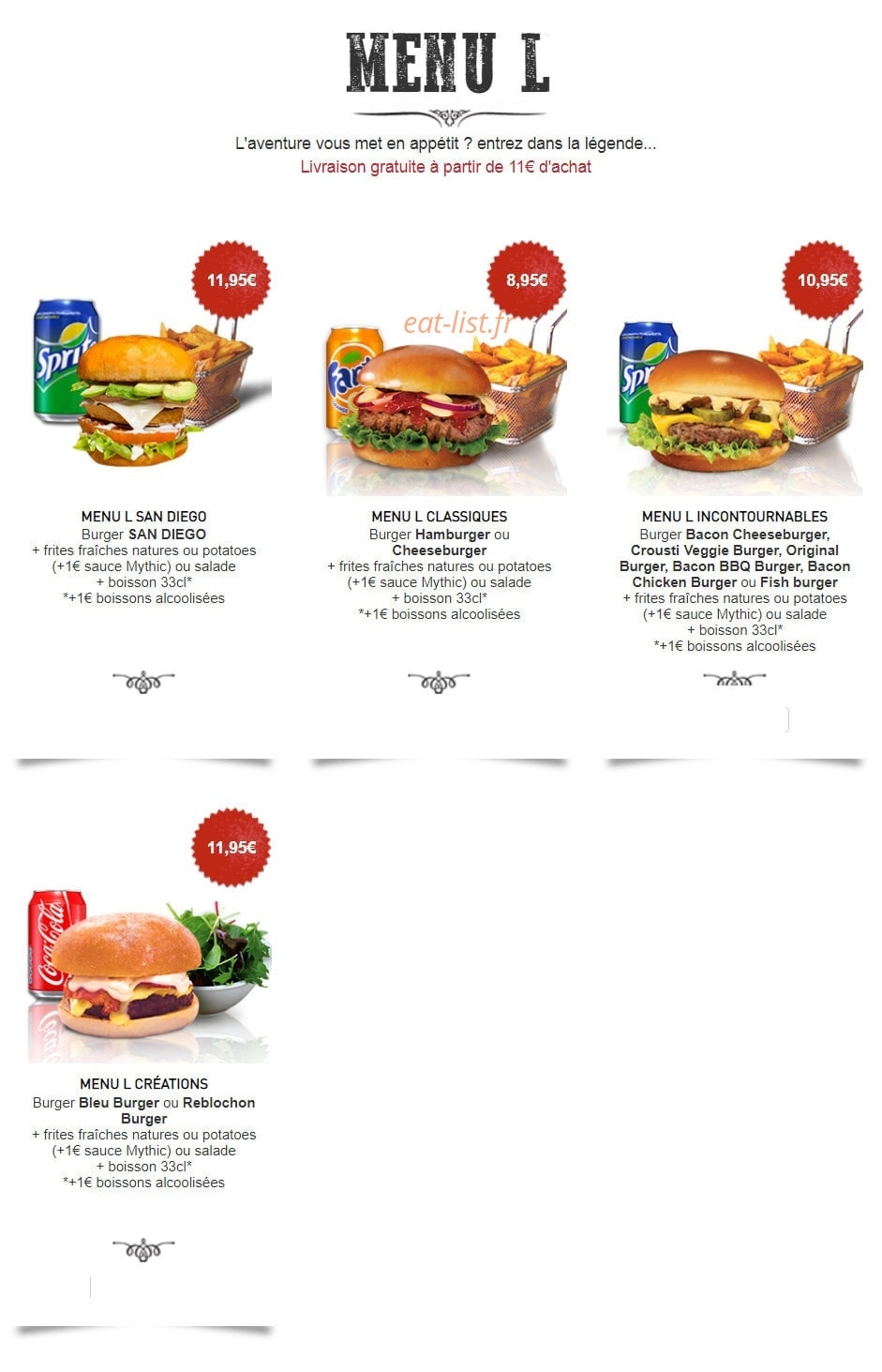 Mythic burger — carte page 1