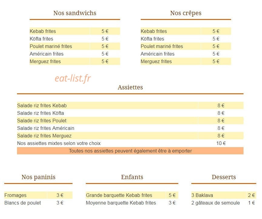Saray Kebab — carte page 1