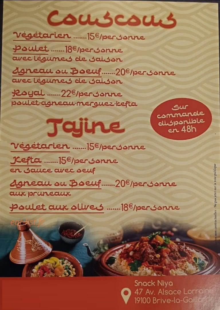 Snack Niya — carte page 1