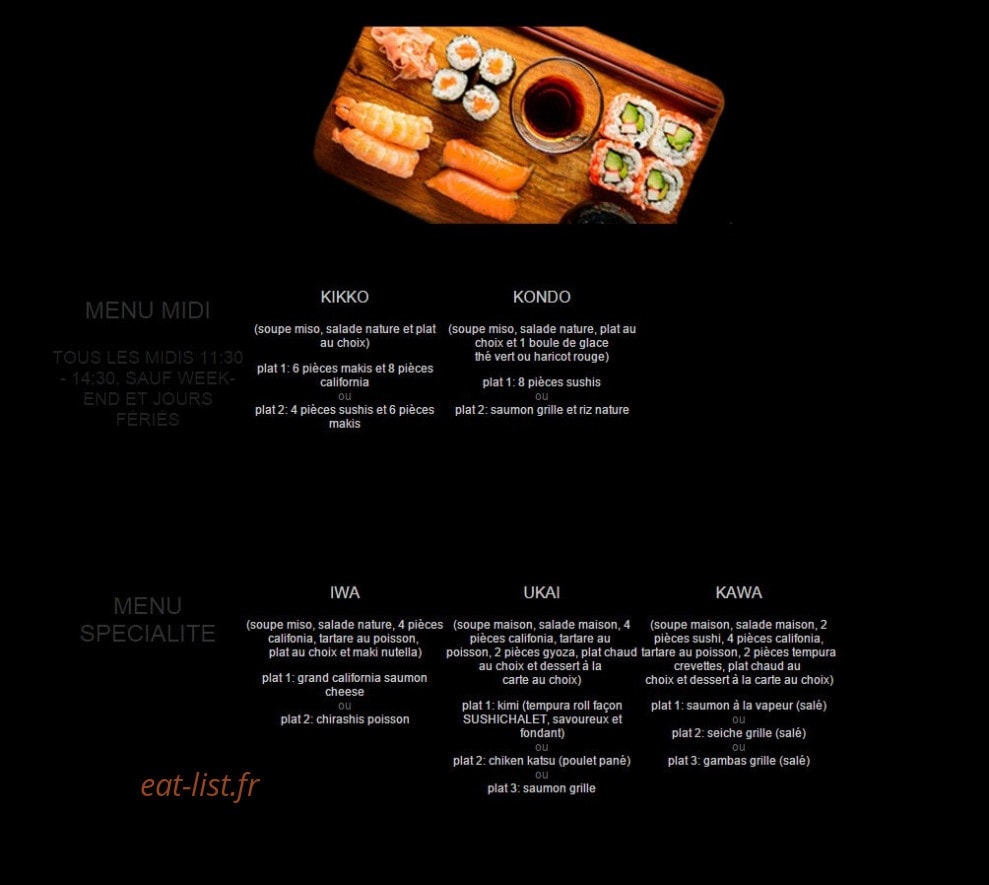 Sushichalet — carte page 1