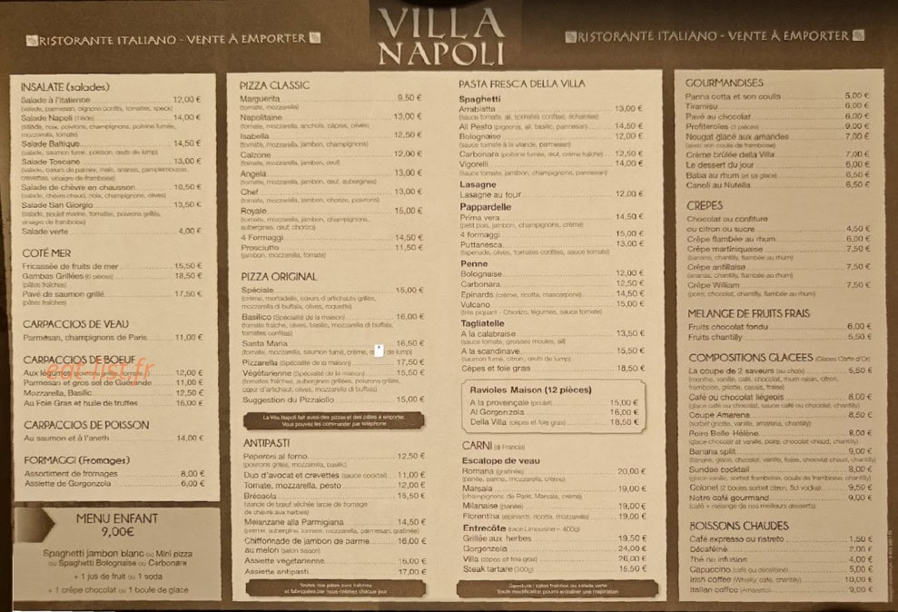 Villa Napoli — carte page 1
