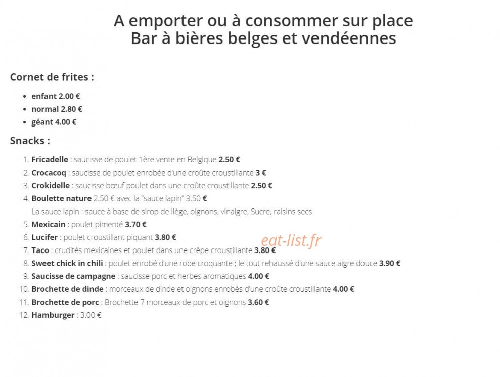 Friterie Belge Attitude — carte page 1