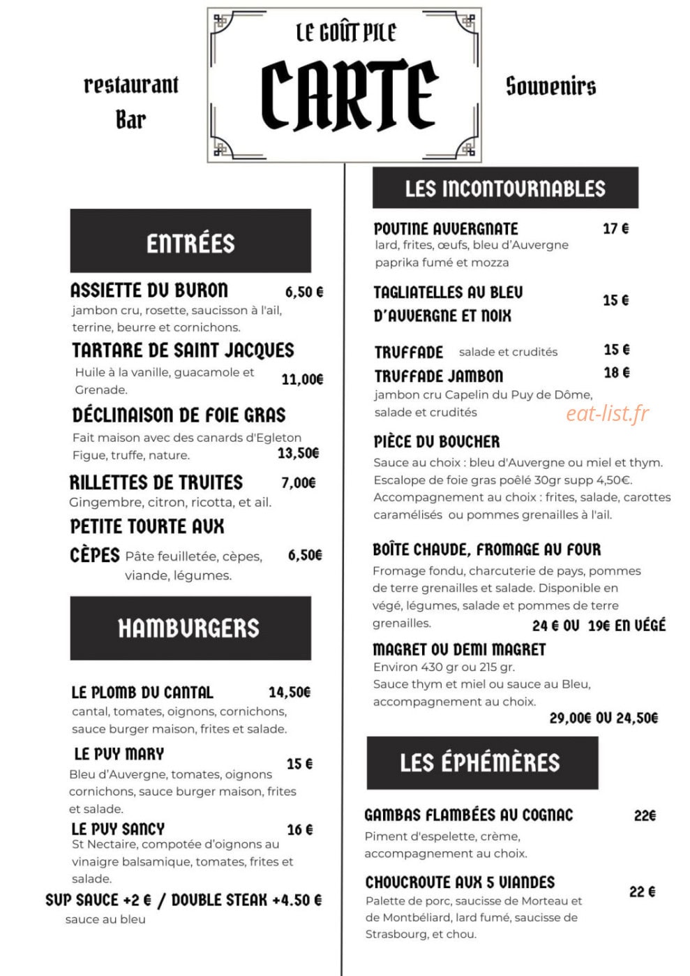 Le Goût Pile — carte page 1