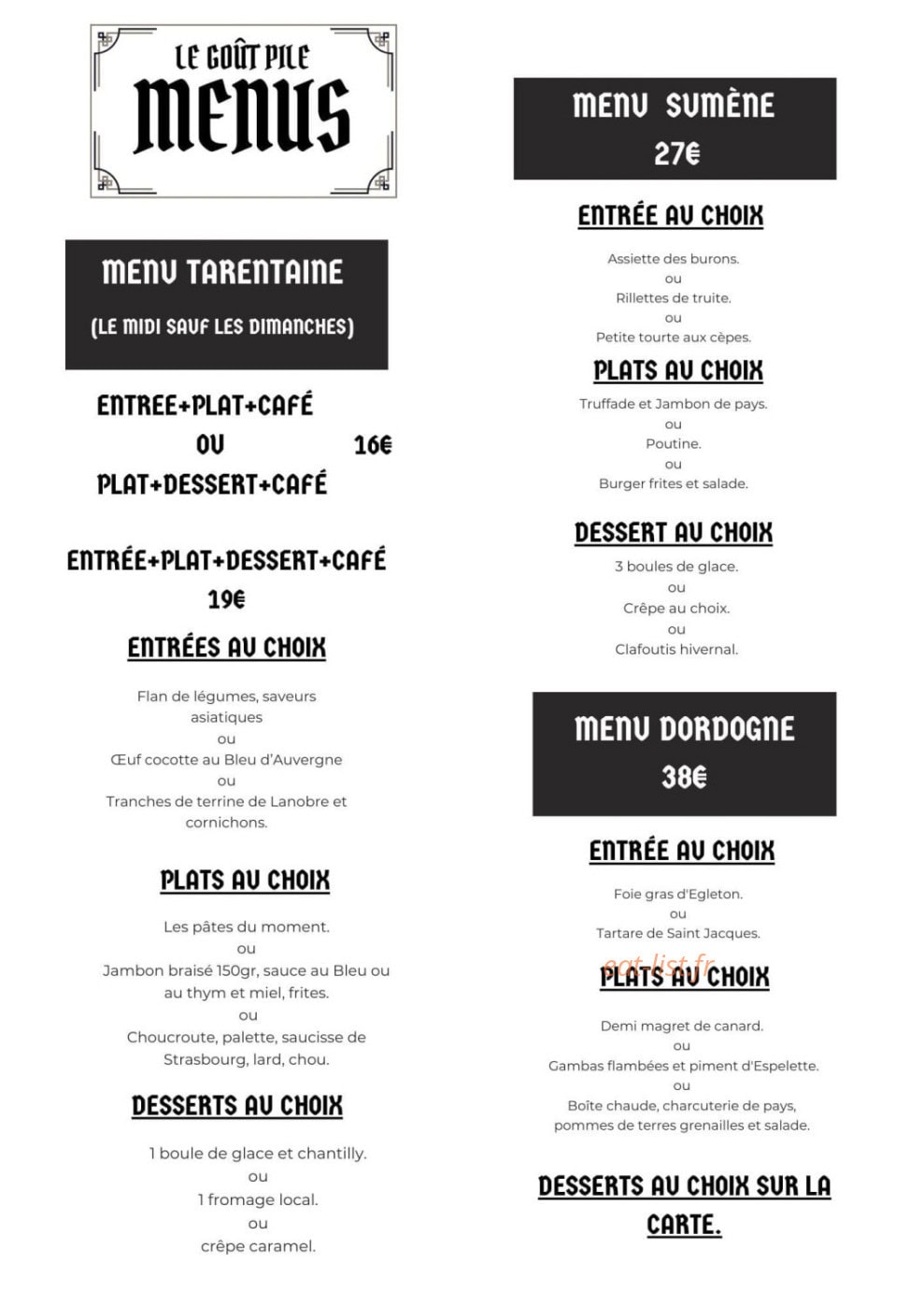 Le Goût Pile — carte page 2