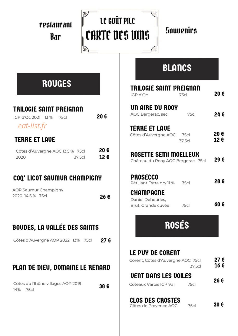 Le Goût Pile — carte page 6