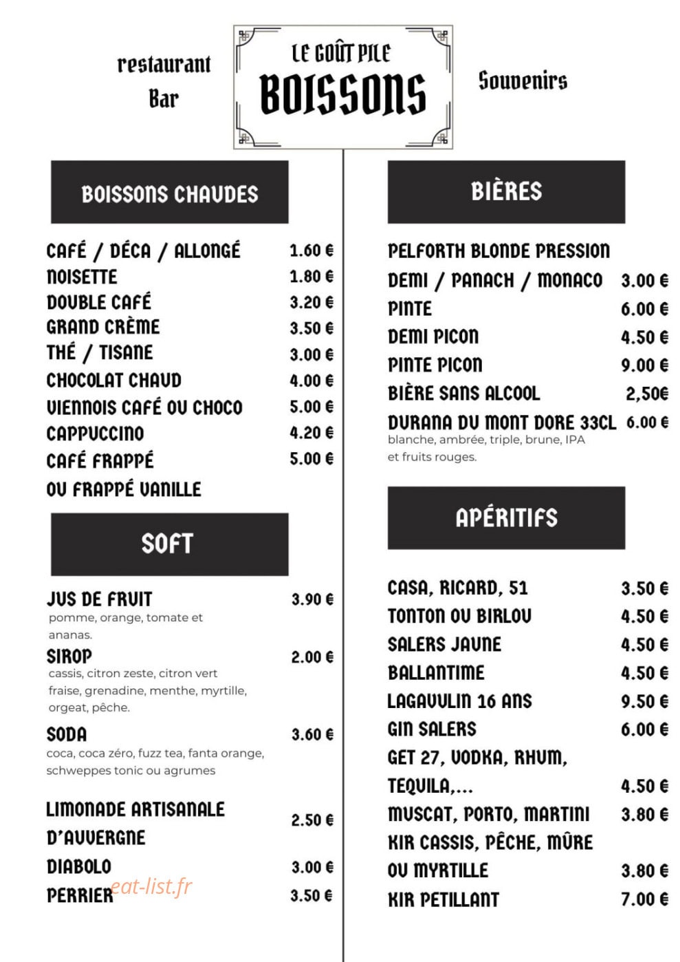 Le Goût Pile — carte page 4