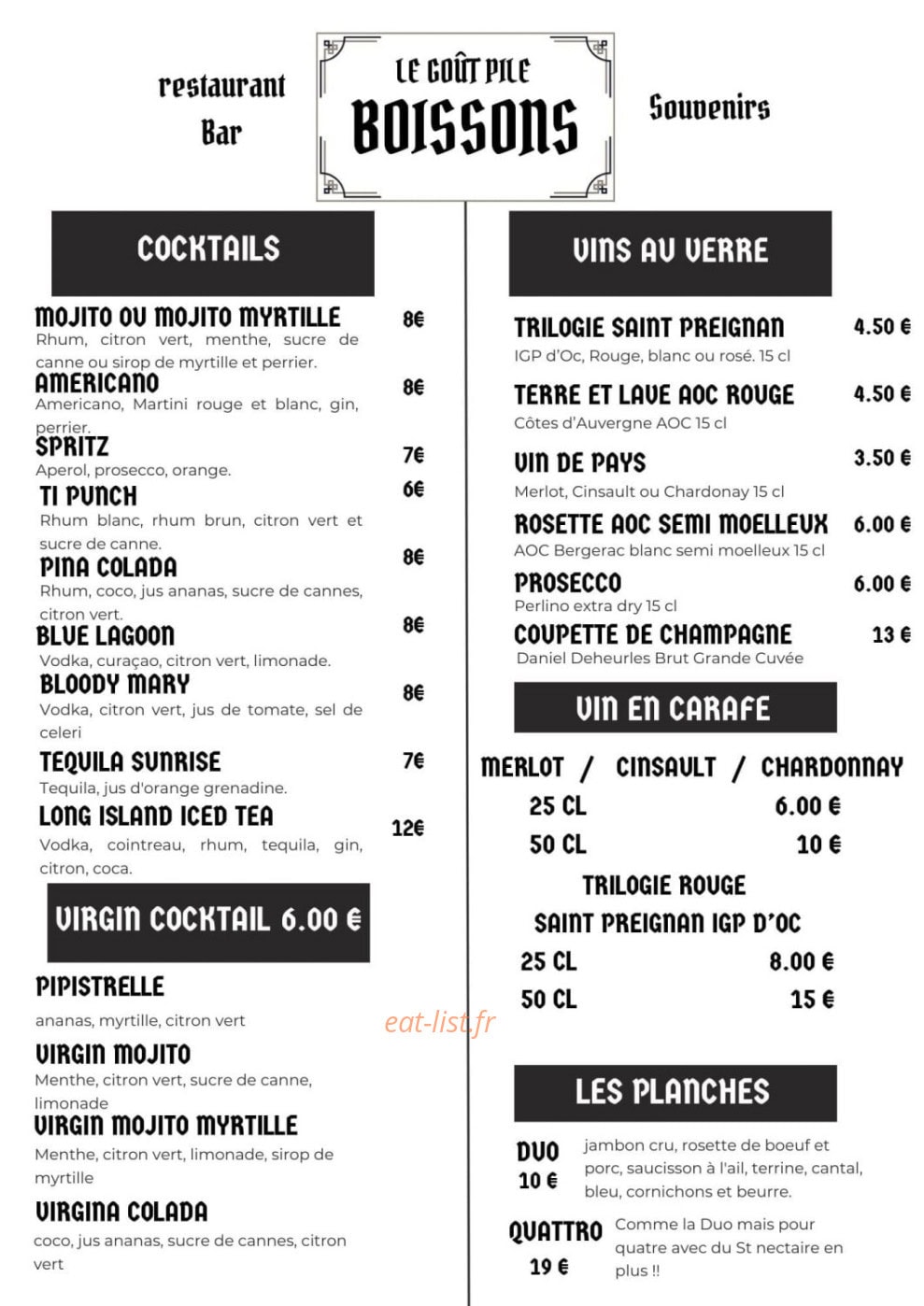 Le Goût Pile — carte page 5