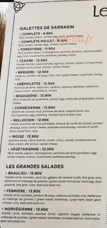 Au Beau Lieu Breton — carte page 1