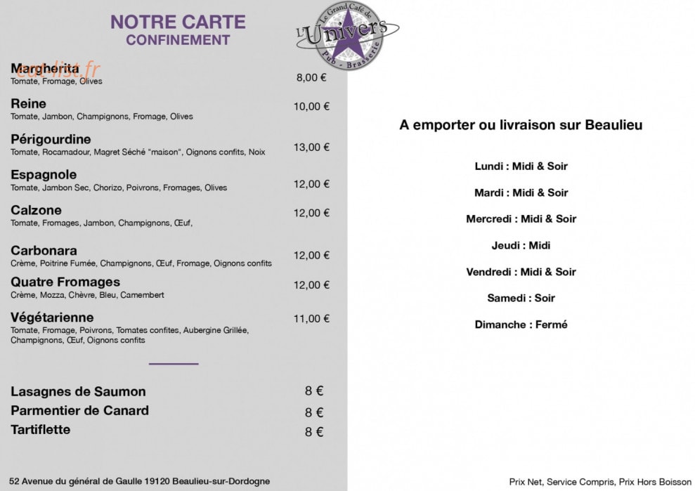 Le Grand Café De L'univers — carte page 1