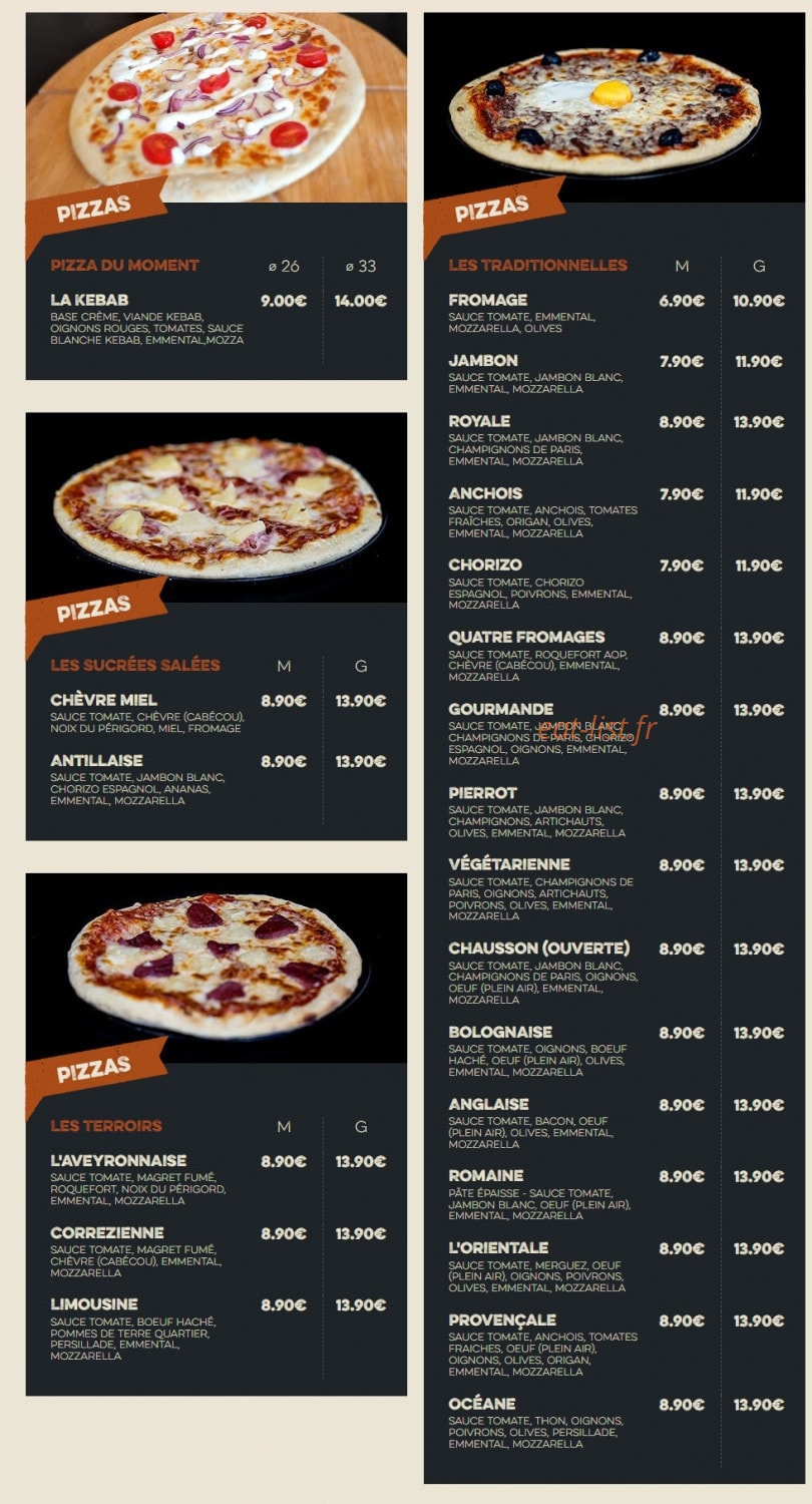 Authentic's Pizza — carte page 1