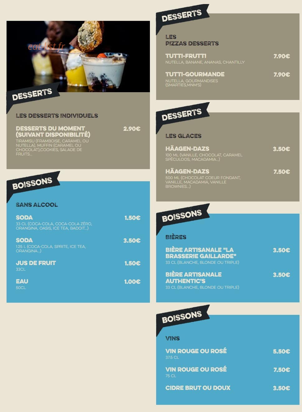 Authentic's Pizza — carte page 4