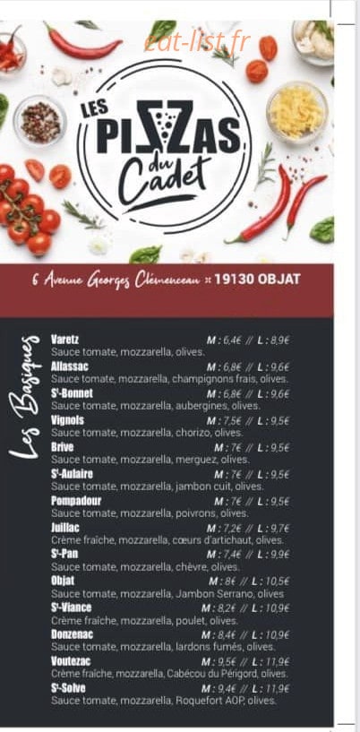 Les Pizzas du Cadet — carte page 1