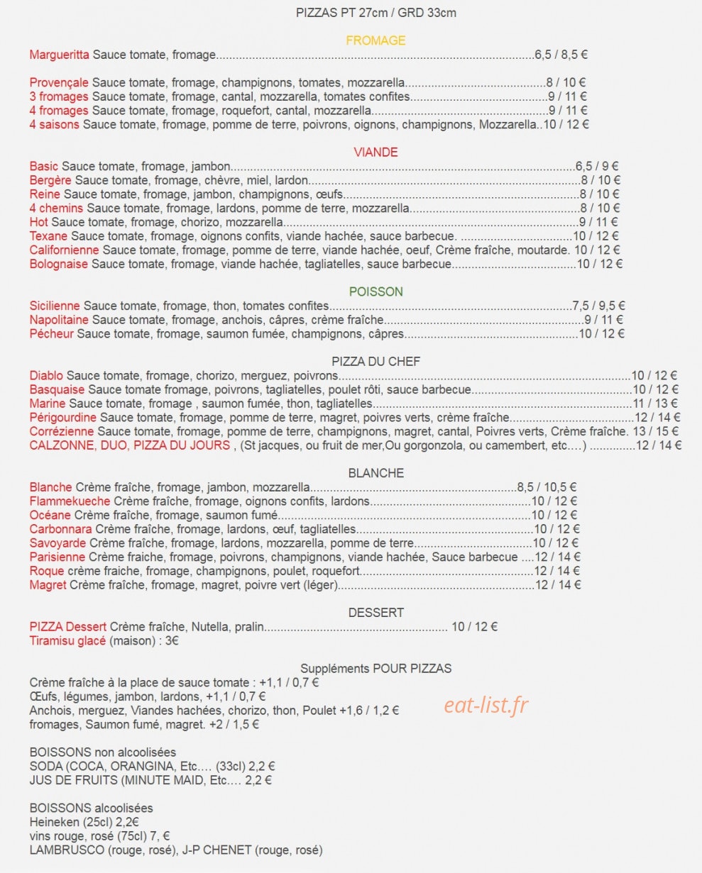 Kidi pizzas — carte page 1