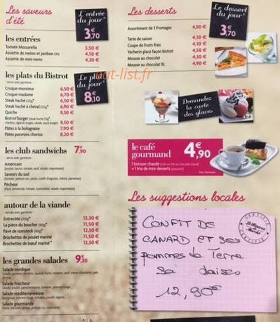 Le Bistrot du Marché — carte page 1