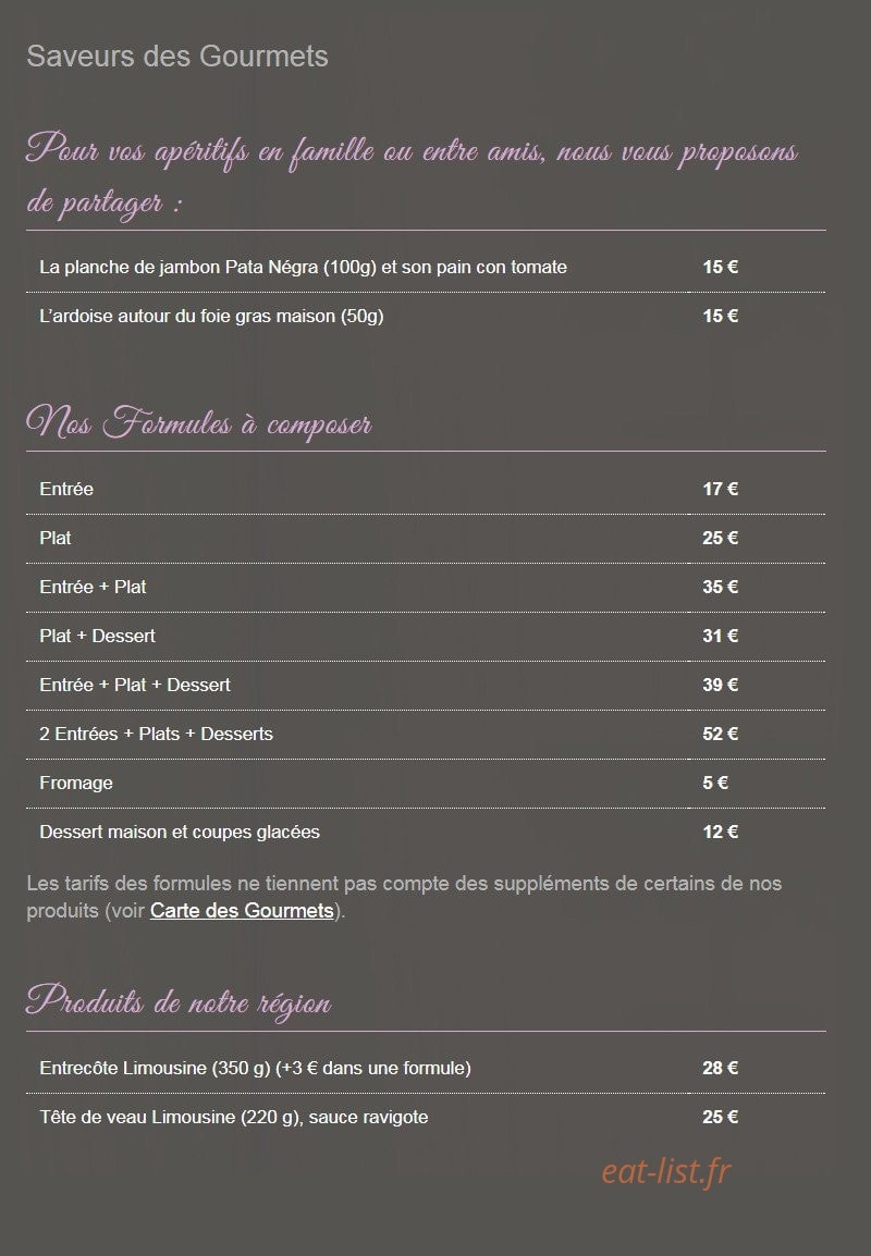 La terrasse des gourmets — carte page 1