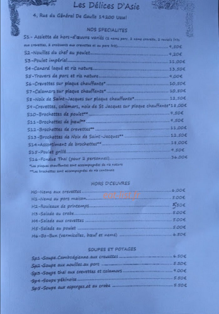 Les Délices d'Asie — carte page 1