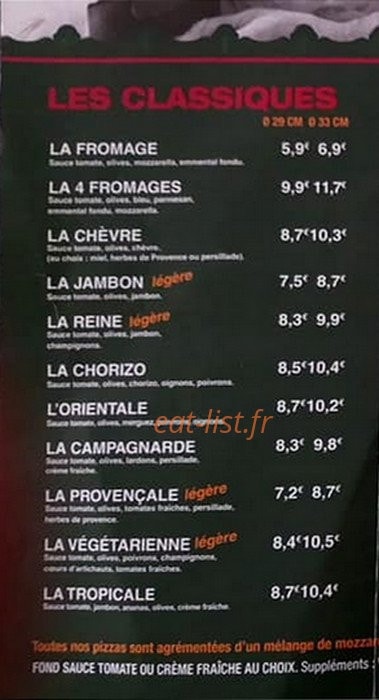 Le Kiosque à Pizzas — carte page 1