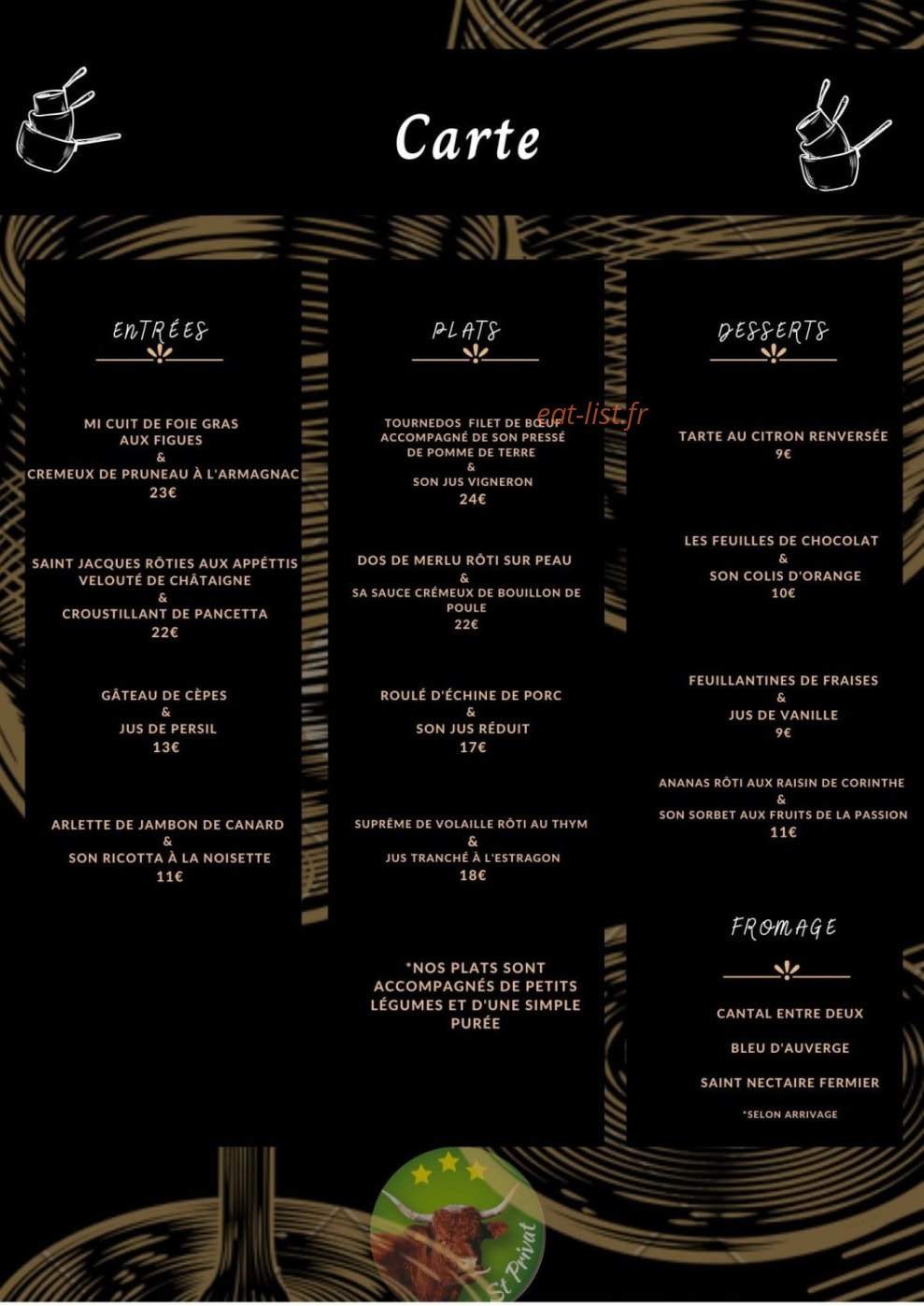 Auberge de la Xaintrie — carte page 1