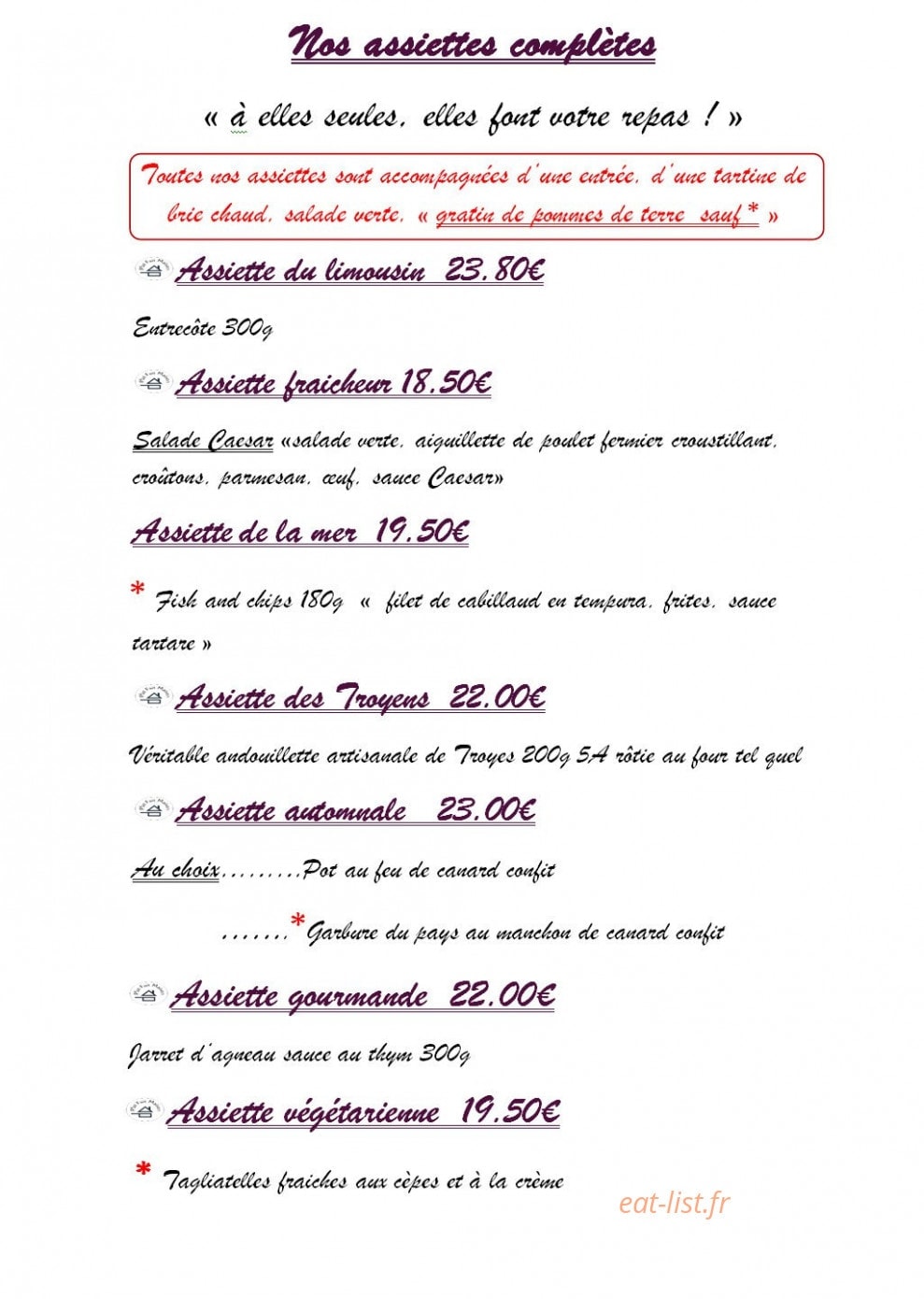 Auberge de la Marquise — carte page 2