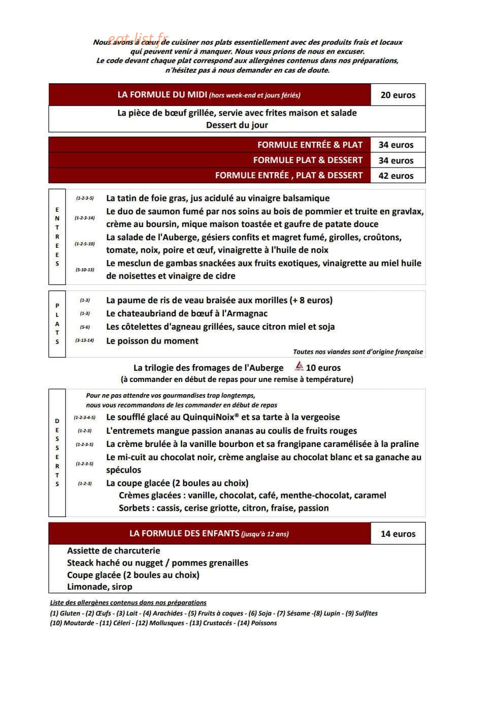 L'auberge — carte page 1