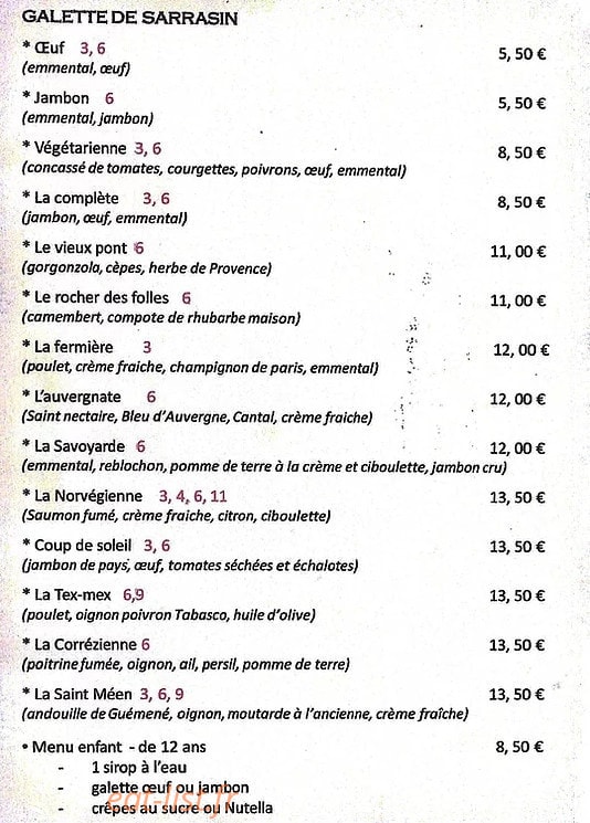 Crêperie des Remparts — carte page 1