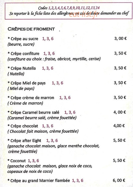 Crêperie des Remparts — carte page 2