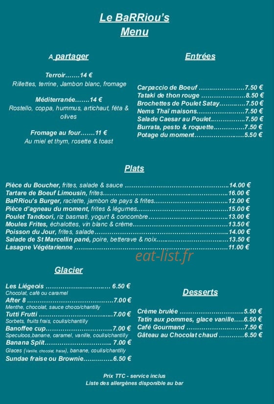 Le BaRRiou's — carte page 1
