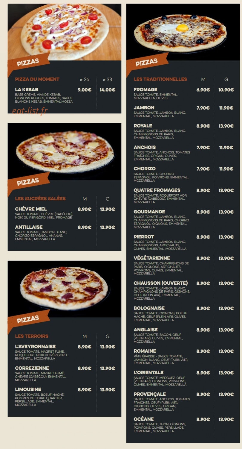 Authentic's pizza — carte page 1