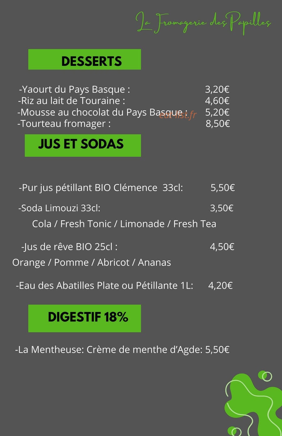 La fromagerie des papilles — carte page 2