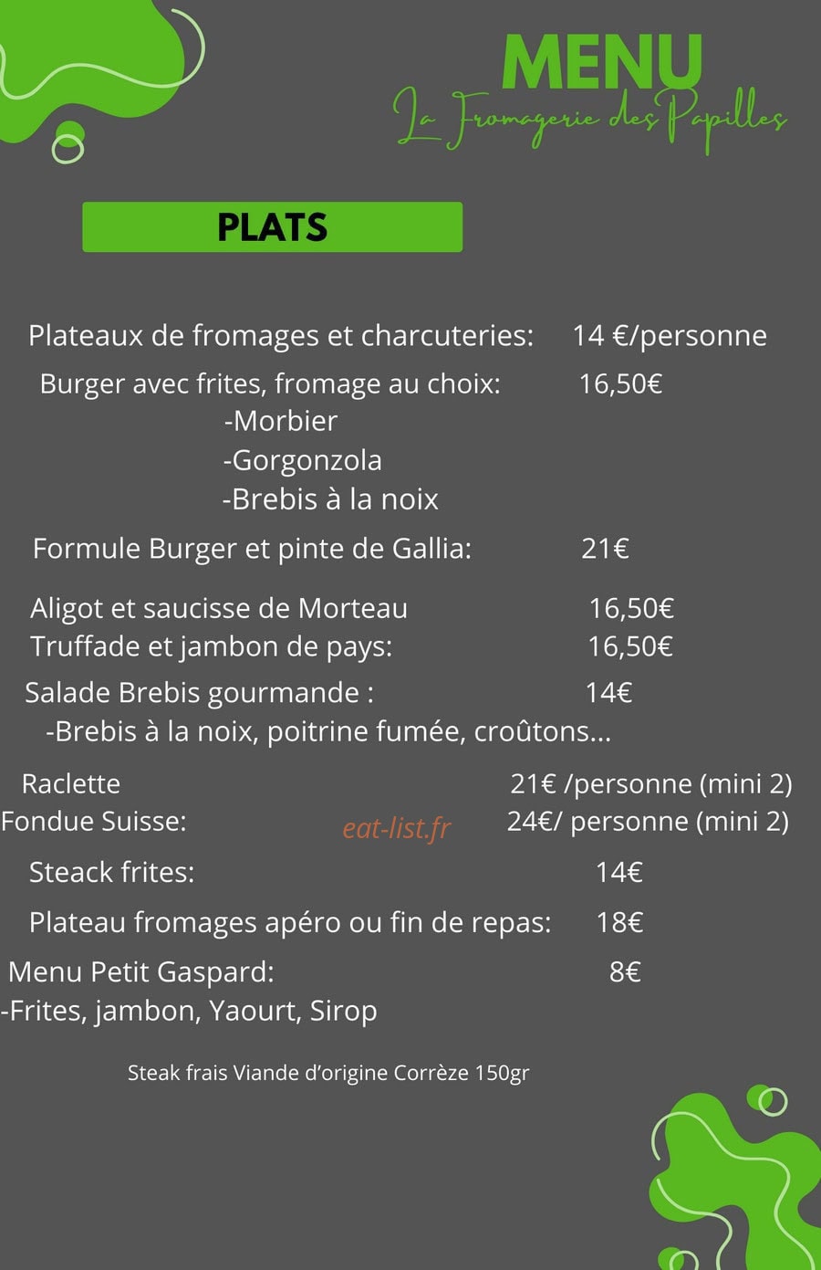 La fromagerie des papilles — carte page 1