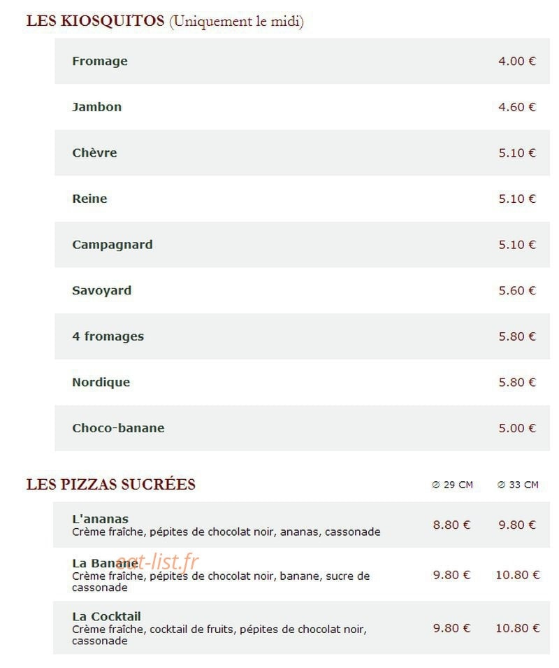 Le Kiosque à Pizzas — carte page 4