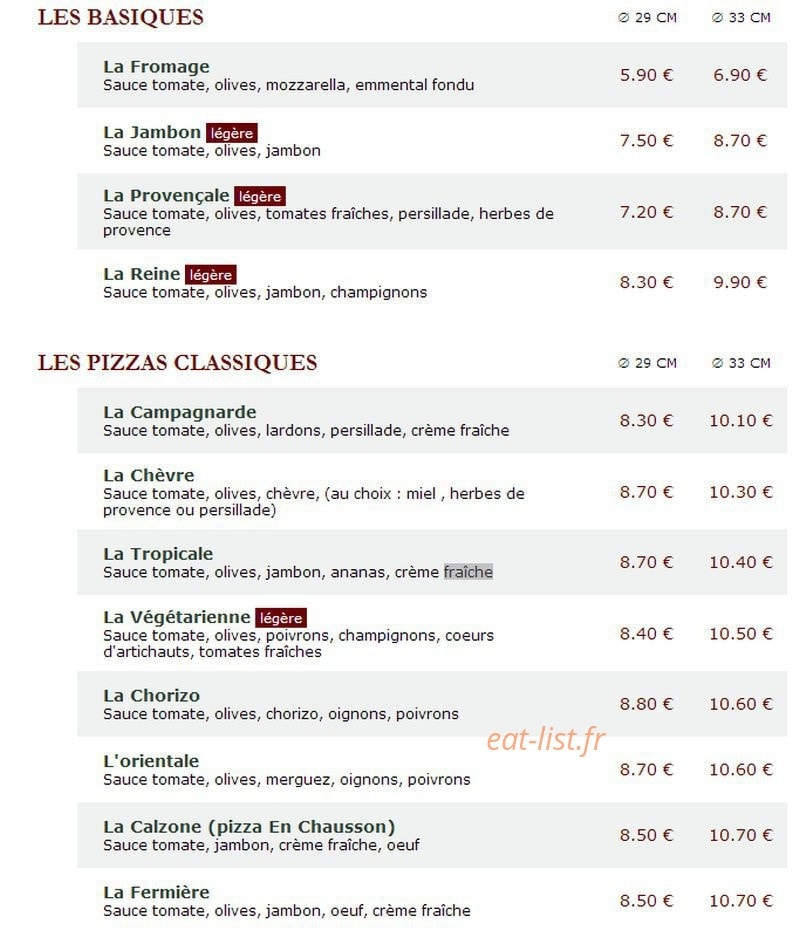 Le Kiosque à Pizzas — carte page 1