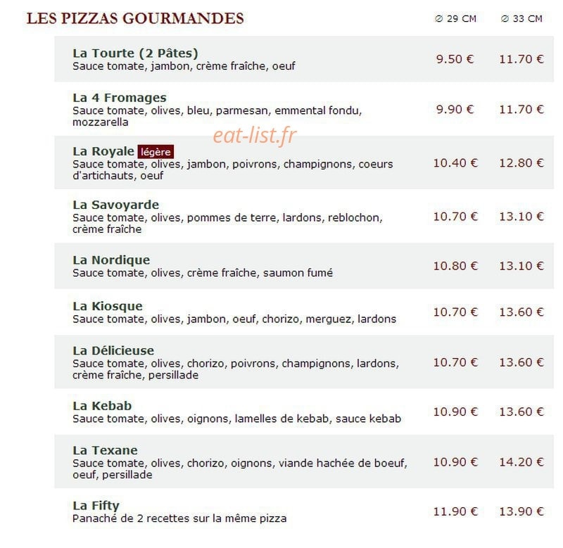 Le Kiosque à Pizzas — carte page 2