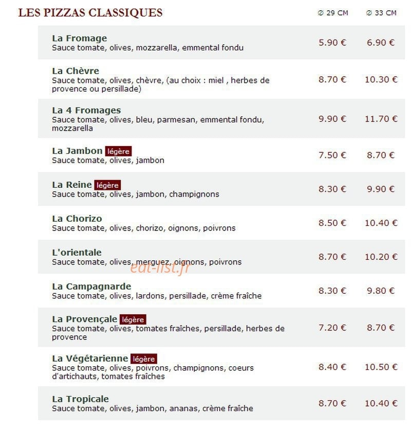 Le Kiosque à Pizzas — carte page 1
