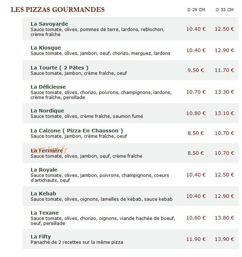 Le Kiosque à Pizzas — carte page 2