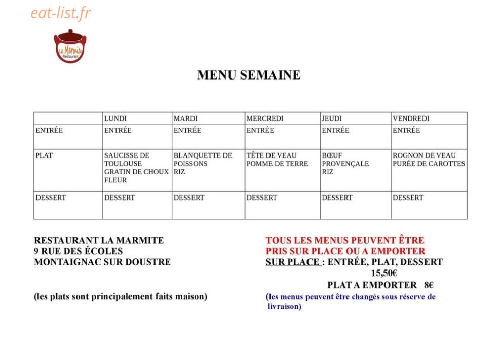 La Marmite — carte page 1