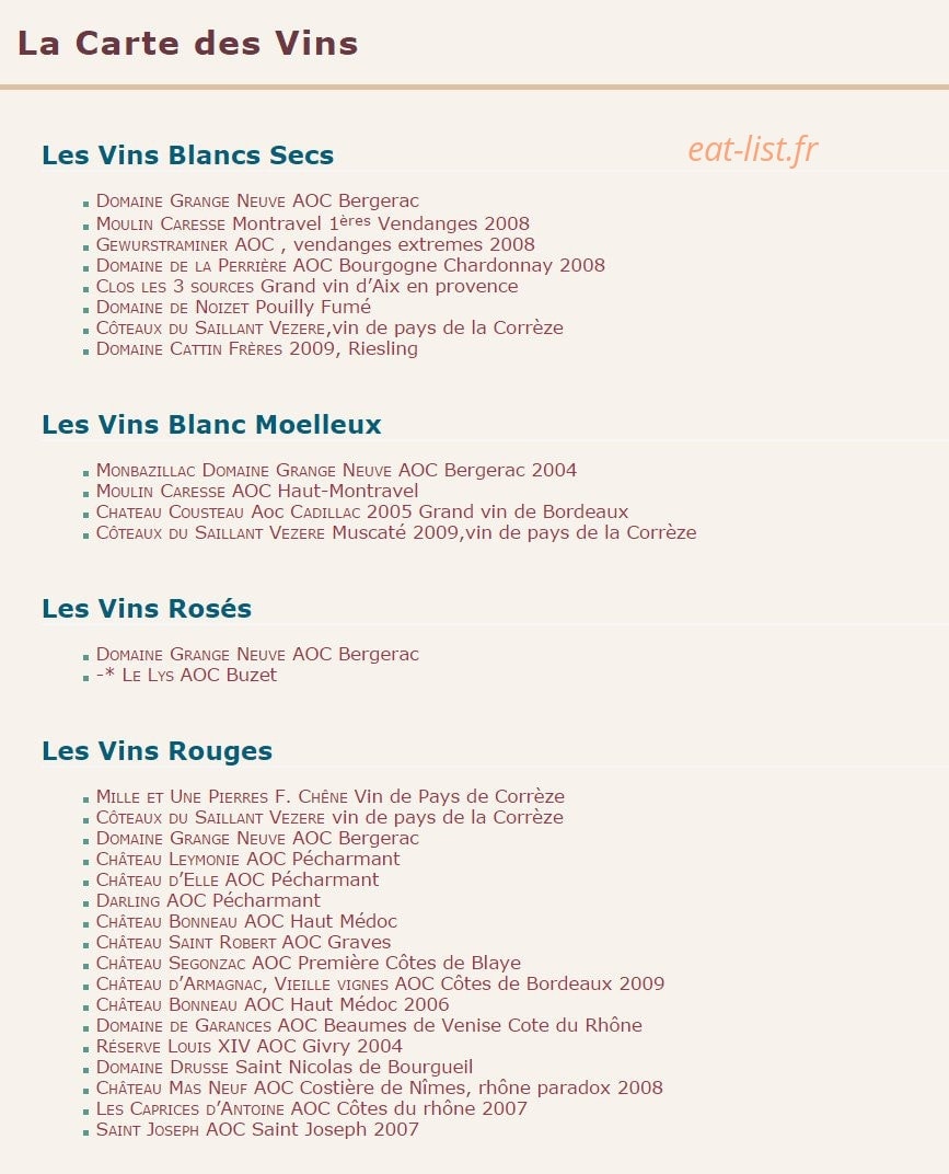 La Table d’Aline — carte page 1