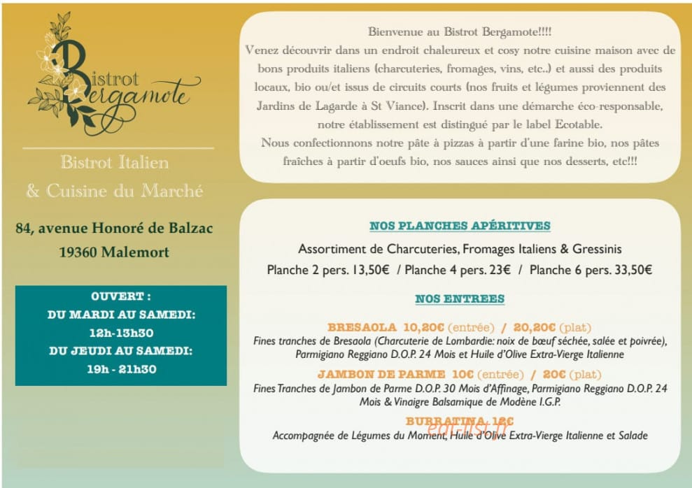 Bistrot Bergamote — carte page 1