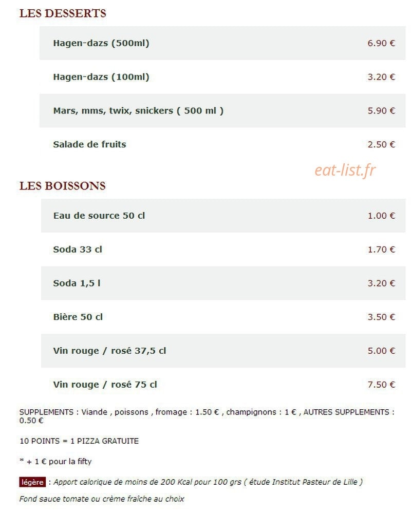 Le Kiosque à Pizzas — carte page 4