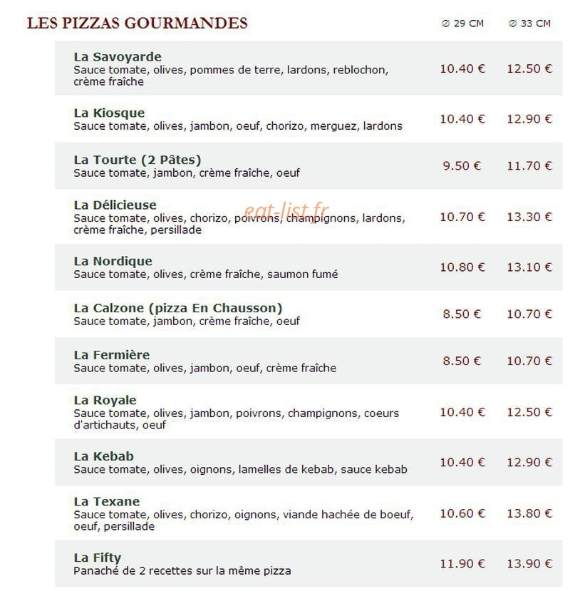Le Kiosque à Pizzas — carte page 2