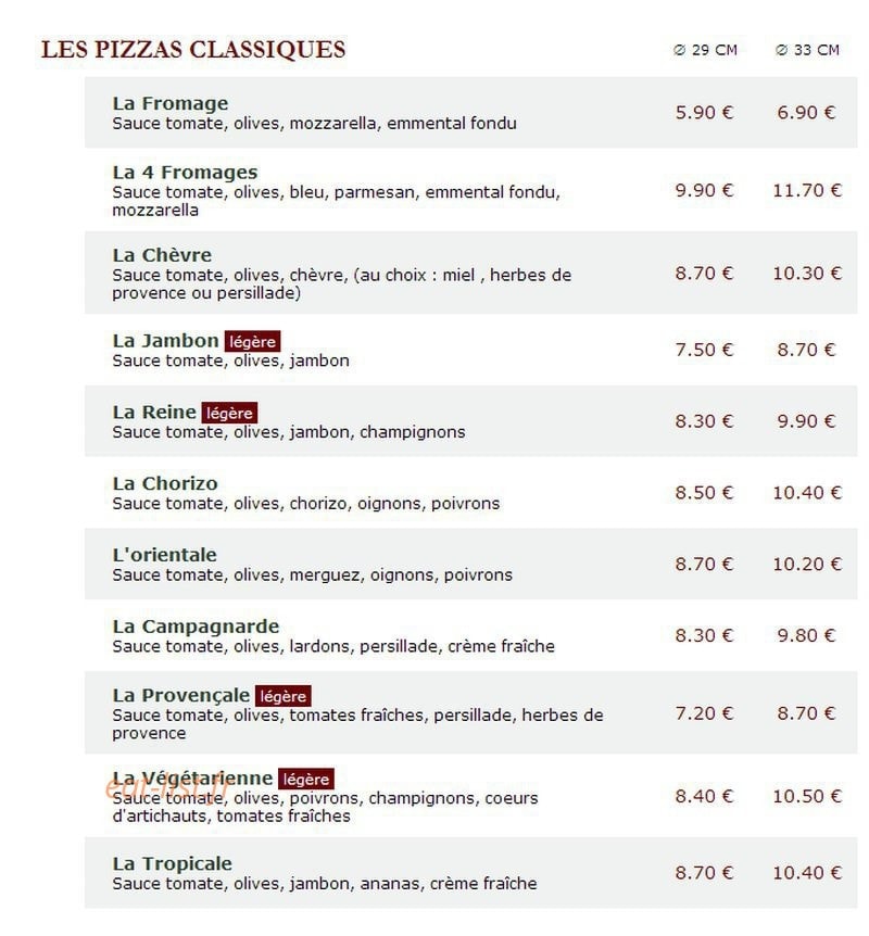 Le Kiosque à Pizzas — carte page 1
