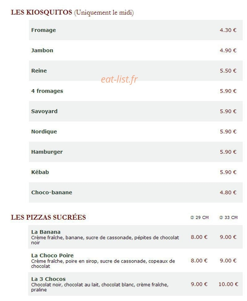 Le Kiosque à Pizzas — carte page 3