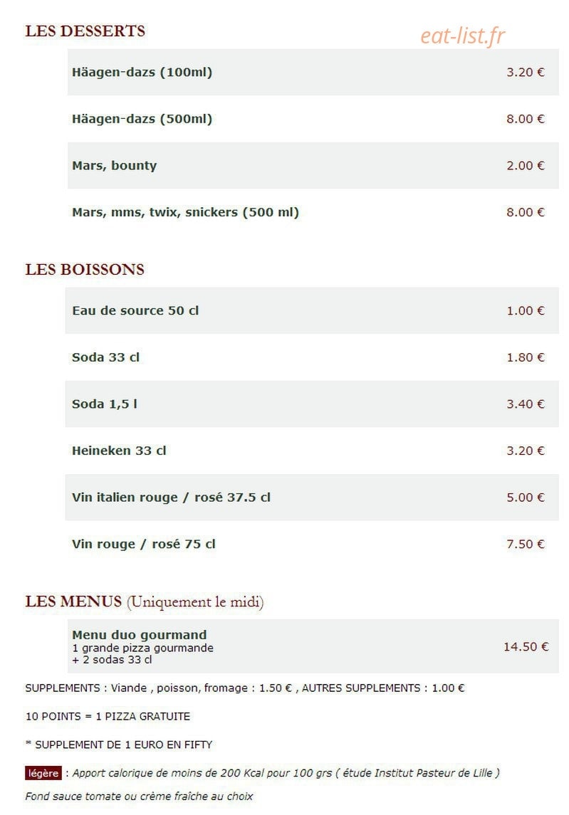 Le Kiosque à Pizzas — carte page 4