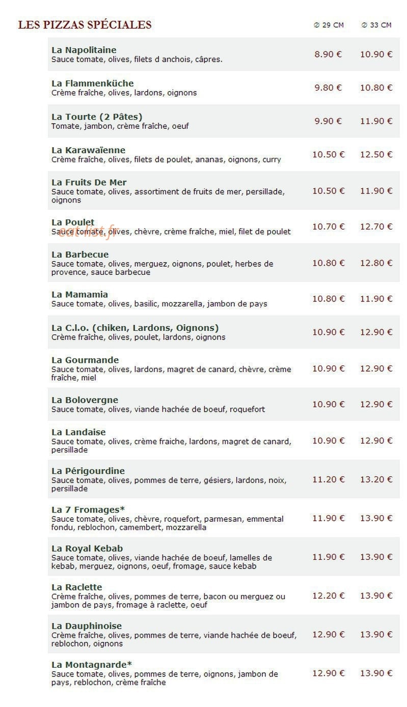 Le Kiosque à Pizzas — carte page 2
