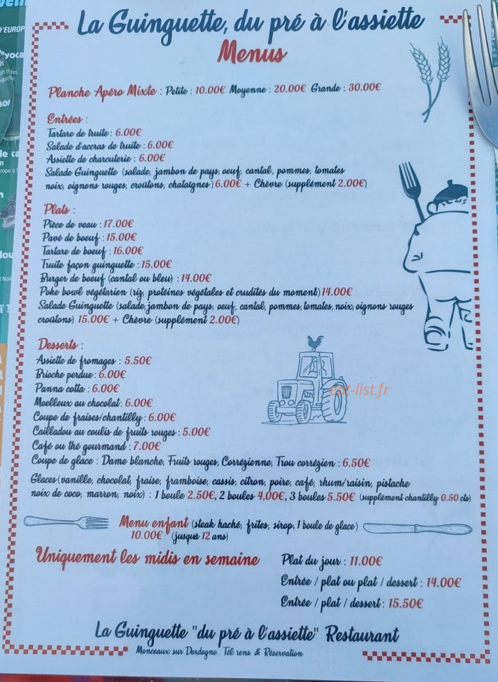 La Guinguette "Caro Aux Fourneaux" — carte page 1