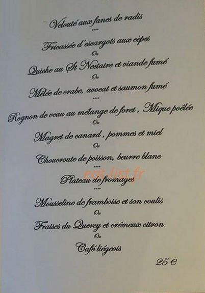 Hôtel-Restaurant du Lac — carte page 1