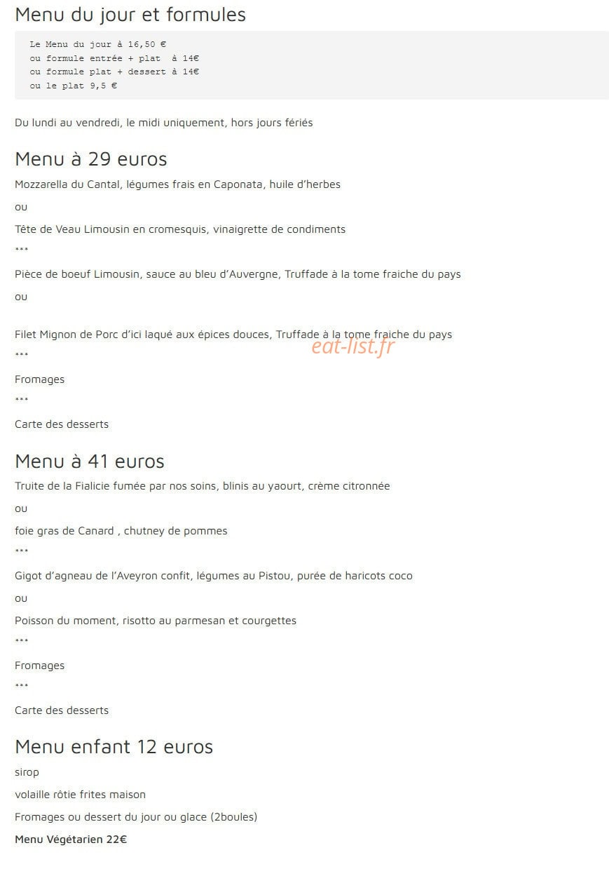 Le Relais du Teulet — carte page 1