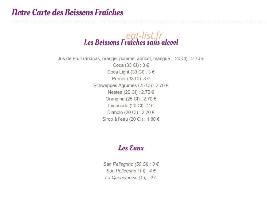 Carte et menu de Domaine Du Moulin De Lachaud à Sainte Fortunade — Les boissons fraîches