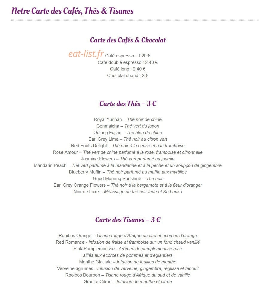 Carte et menu de Domaine Du Moulin De Lachaud à Sainte Fortunade — Les cafés, thés et tisanes